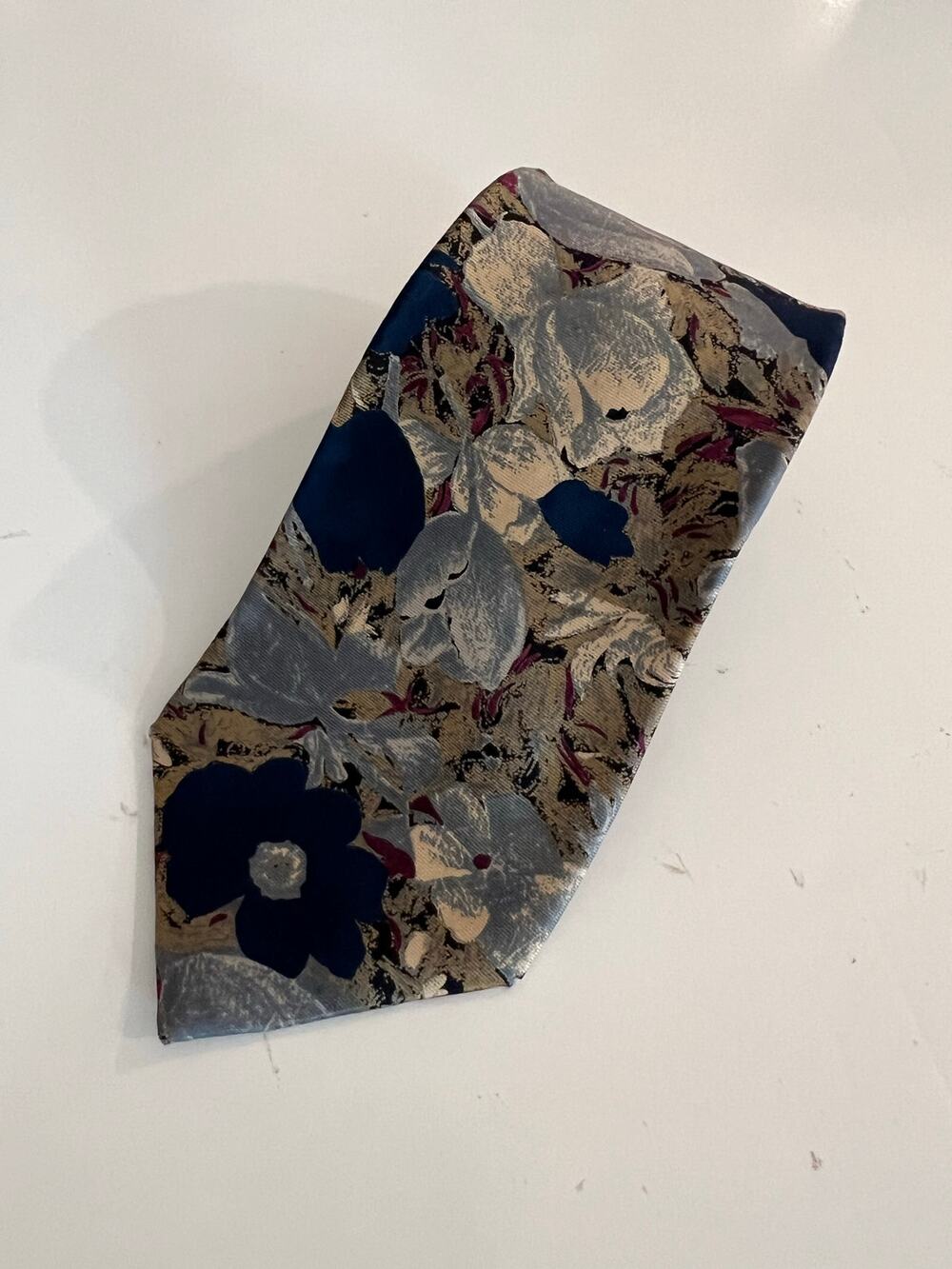 Don Loper Beverly Hills Men's Silk Neck Tie Blue & Gold Abstract Floral JL